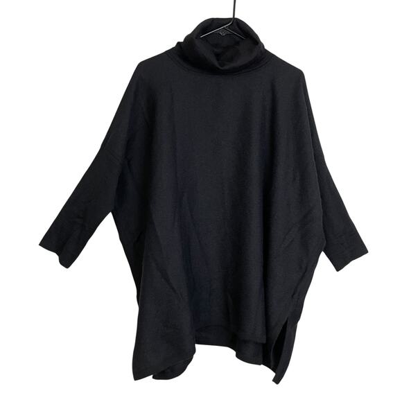 Cuyana Oversized Turtleneck Sweater Black Womens Regular Knit Tunic Slit - Picture 1 of 12